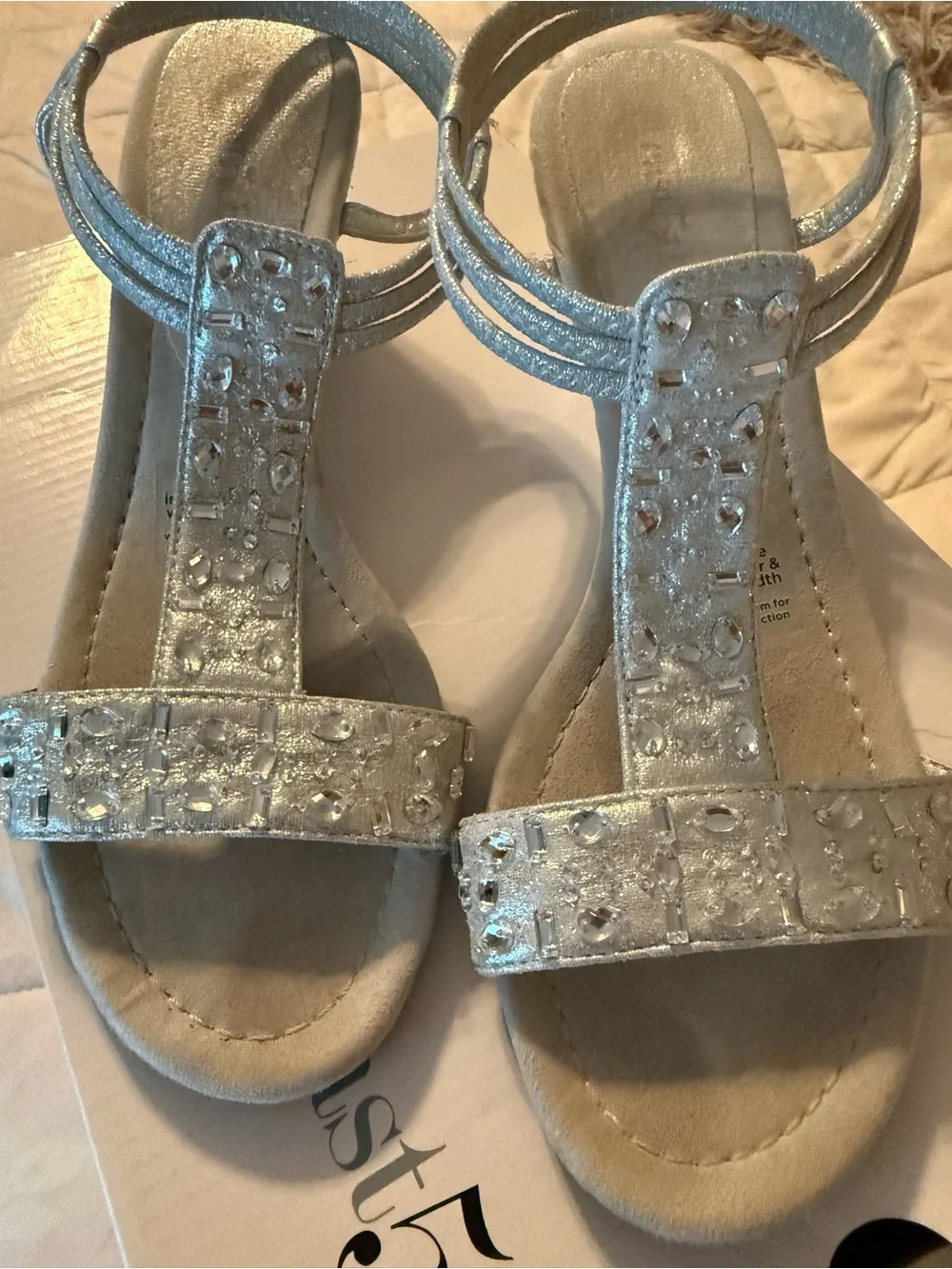 East 5th Silver Jeweled Wedge Sandals